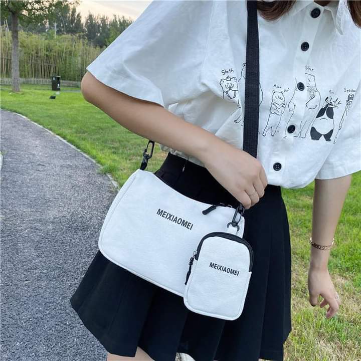 M031, Japanese student canvas bag female new style net red ins Korean version cute cloth bag crossbody versatile shoulder bag