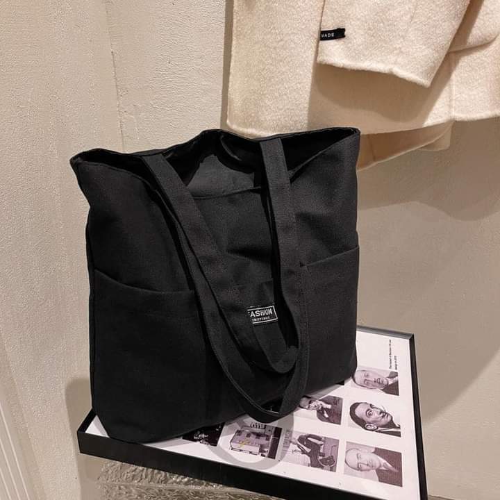 C081, Korean version of ins canvas bag large capacity tote bag one-shoulder canvas bag literary gift shopping portable canvas bag