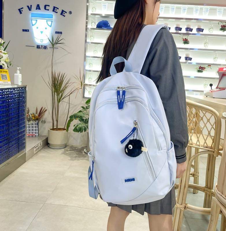 B010, School bag female junior high school students new solid color stitching nylon backpack Korean version of casual high school college students backpack