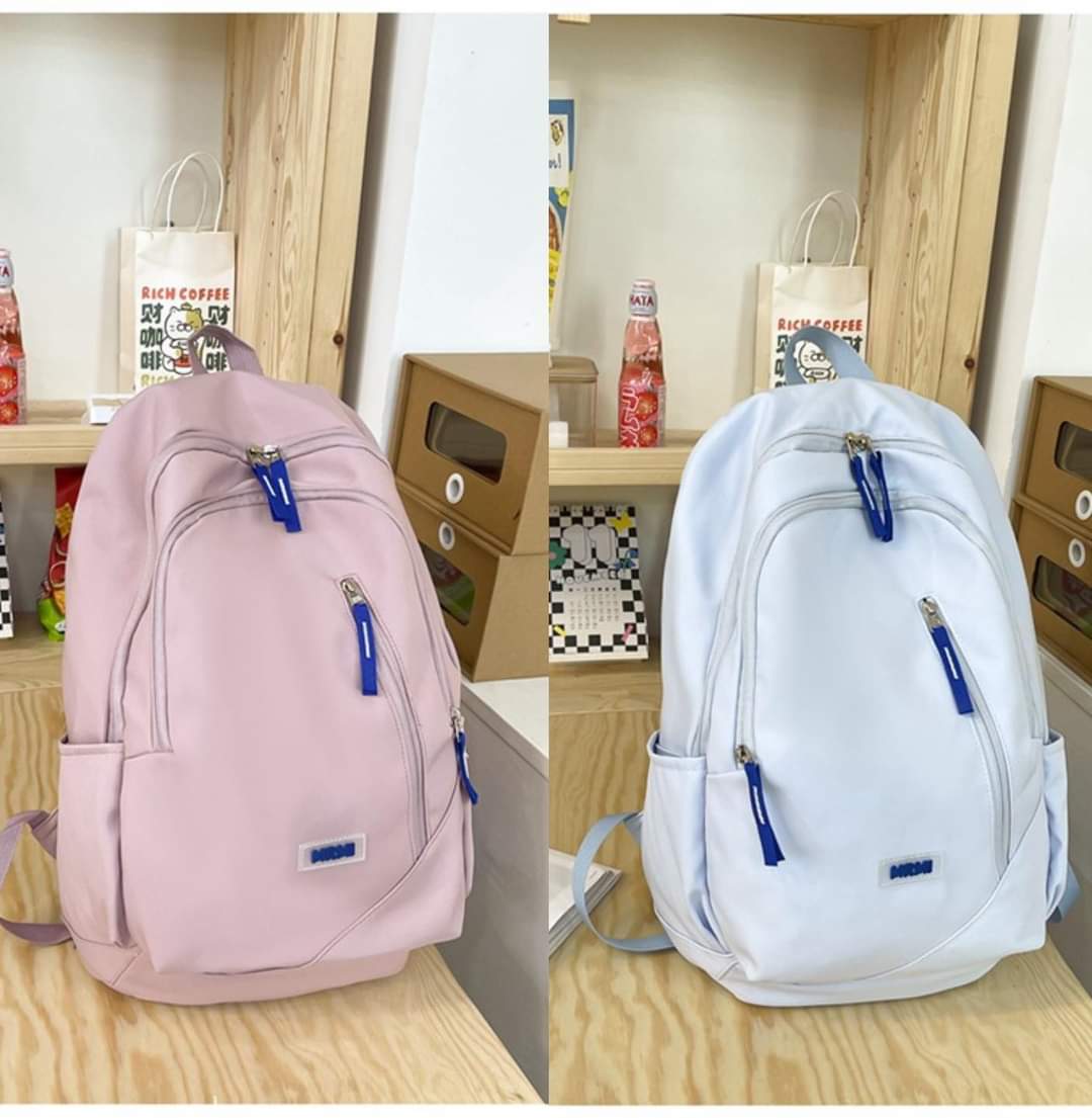 B010, School bag female junior high school students new solid color stitching nylon backpack Korean version of casual high school college students backpack