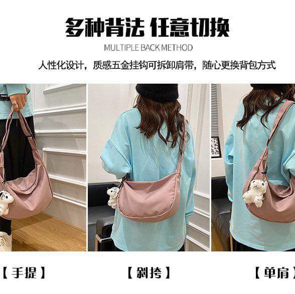 M013, Autumn and winter big bag women's 2022 new trendy nylon cloth texture dumpling bag simple messenger crescent bag commuter armpit bag