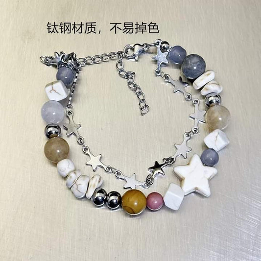 G008, Pluto/Couple Style White Turquoise Bracelet Original Student Couple Beaded Bracelet Gift