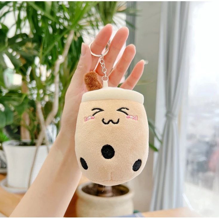 D010, Creative Cartoon Milk Tea Cup Keychain Pendant Plush Pendant Ornament Doll Bag Ornament School Bag Pendant