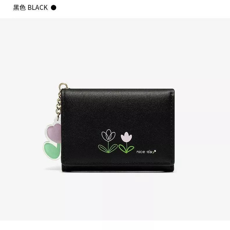 w031, Short wallet, tulip pattern, thin, good design, simple, for women.