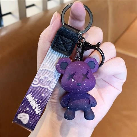 D005, Creative starry sky color-changing bear keychain fashionable couple car keychain female exquisite ins bag pendant