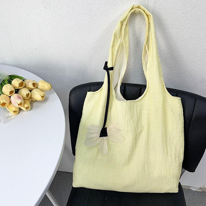 C84, Dopamine colored canvas shoulder bag female thin student schoolbag fresh fairy style large capacity bag pleated fabric