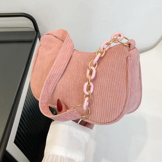 M021, Corduroy chain shoulder bag women's fashion lightweight underarm bag retro trend handbag spring new women's bag