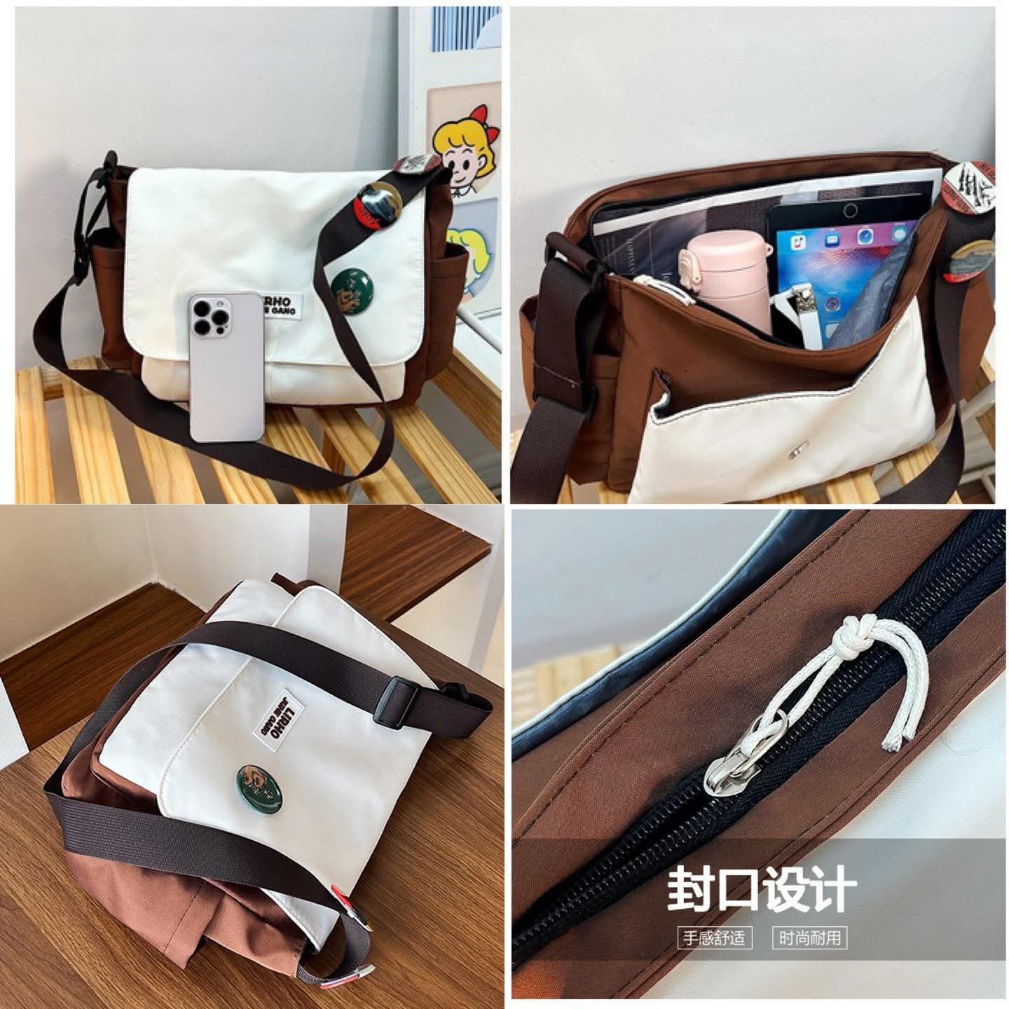 m46, Unisex ကိုရီးယားစတိုင် ကြီးမားသောစွမ်းရည်ရှိသော messenger အိတ်