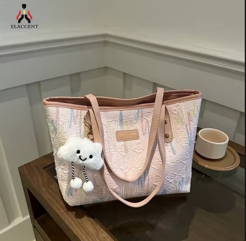 c018, Leisure commuter large capacity bag Women's new fashion college class single shoulder striped embroidery Tote bag