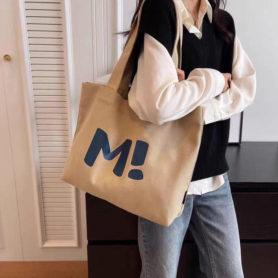 c087, canvas bag women's large capacity sturdy supermarket shopping bag simple and versatile 2025 new single shoulder handbag tote bag