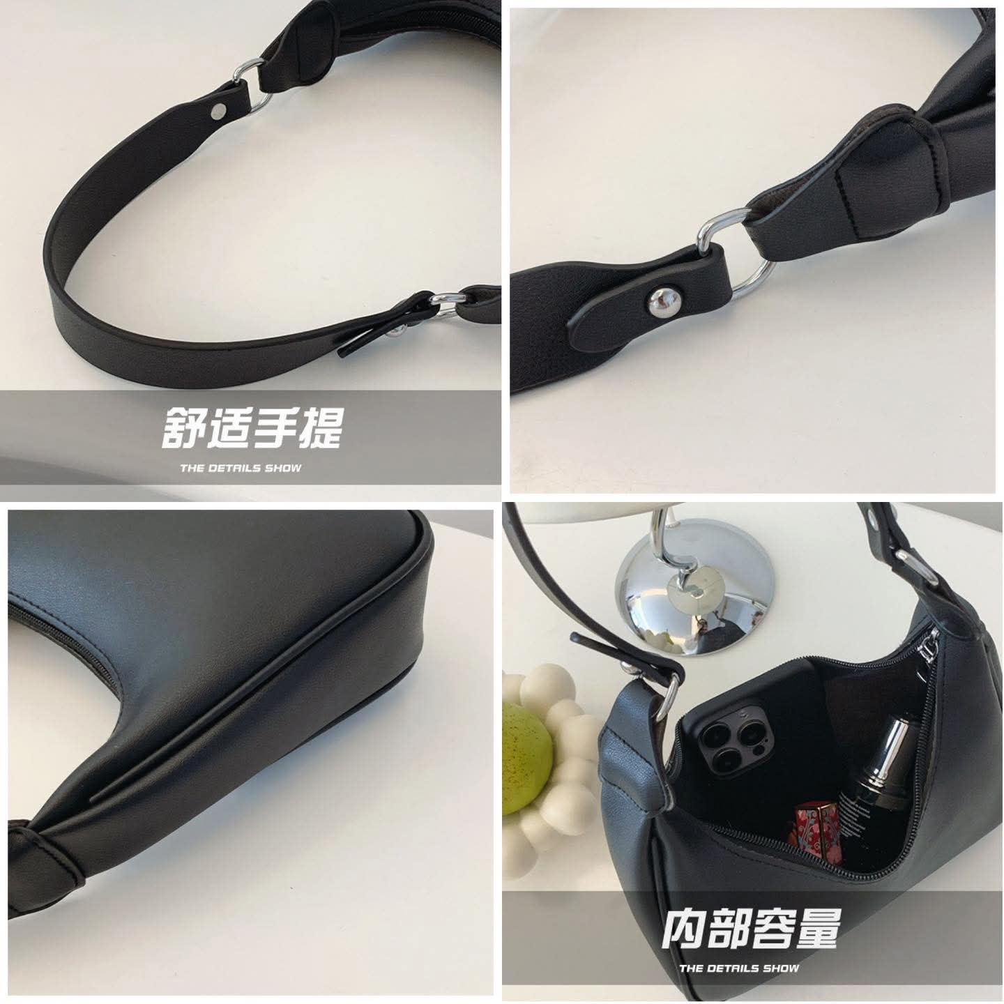 A60, New French Underarm Bag Women's Solid Color Crescent Handbag