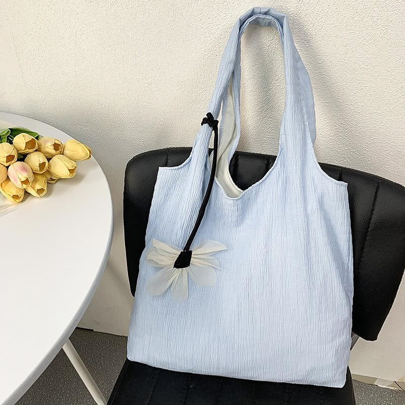 C84, Dopamine colored canvas shoulder bag female thin student schoolbag fresh fairy style large capacity bag pleated fabric