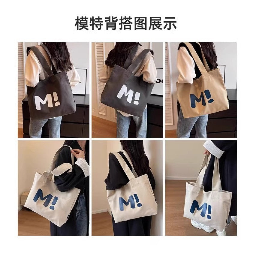 c087, canvas bag women's large capacity sturdy supermarket shopping bag simple and versatile 2025 new single shoulder handbag tote bag