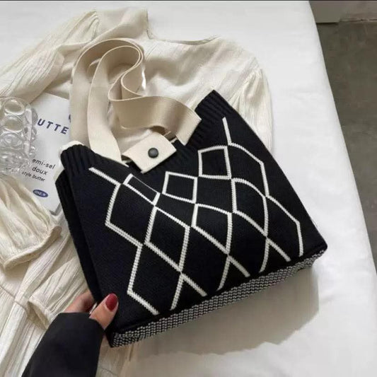 C95, Korean style knitted wool bag for women 2025 new fashion large capacity handbag versatile commuting shoulder tote bag