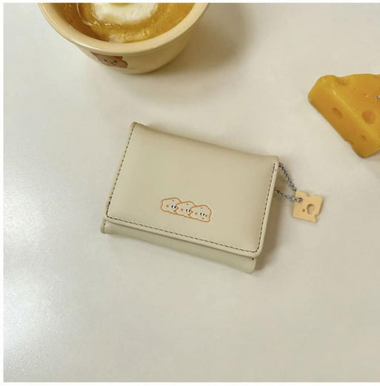 W092, Cheese Wallet Japanese Cute Card Holder Short Women's Coin Purse Three-fold Small Fresh Embroidery Texture Forest Original