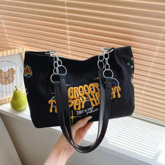 C73, 2025 autumn new canvas women's bag large capacity fashion leisure ins lazy style shoulder bag trendy tote bag women