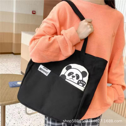 C060, Panda Canvas Bag အသစ် ပါ၀င်သော ရိုးရှင်းသော ဖက်ရှင်လက်ကိုင်အိတ်