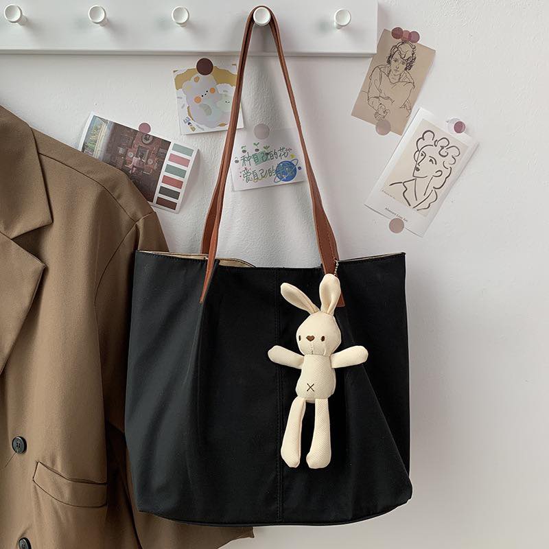 c025 ins nylon canvas women's bag simple solid color shopping bag tote bag