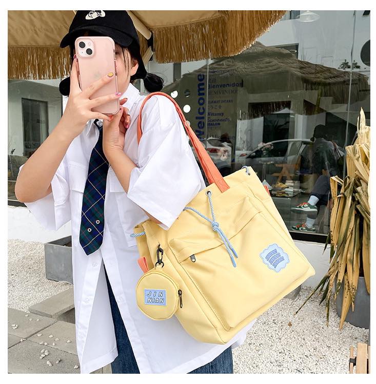 c043 Schoolbag female Japanese ins college style small fresh and cute hit color girl student large-capacity shoulder bag class bag