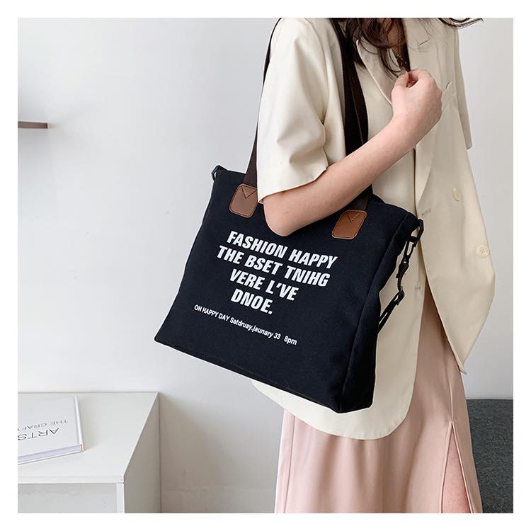C045, Large-capacity foreign air bag female 2022 new trendy simple canvas bag fashion college students class shoulder tote bag