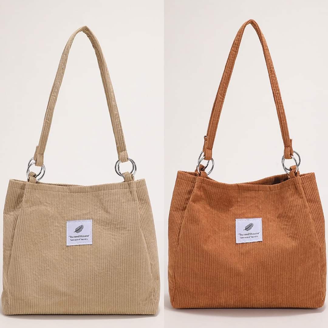 C052 Canvas bag women's one-shoulder Korean version ins retro simple literary corduroy lazy wind large-capacity portable shopping bag