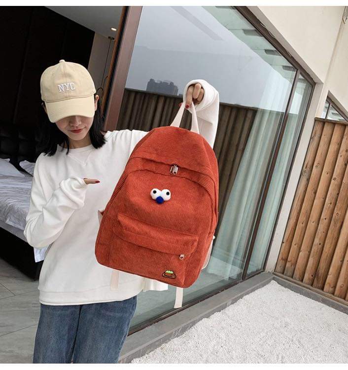 B085, Corduroy backpack new trendy Korean student campus backpack high school college student class bag