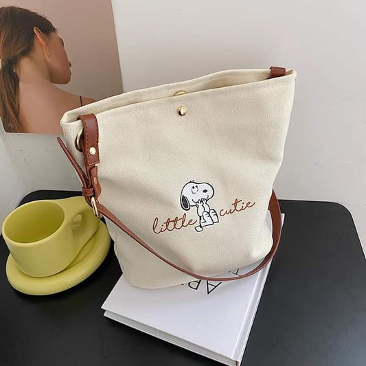 M012, 2023 new cute bucket bag tide South Korea Dongdaemun printing simple shoulder bag puppy drawstring pocket canvas bag