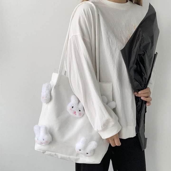 C011, Autumn and winter corduroy shoulder bag female cute cloth bag cartoon all-match Japanese ins handbag college student class bag