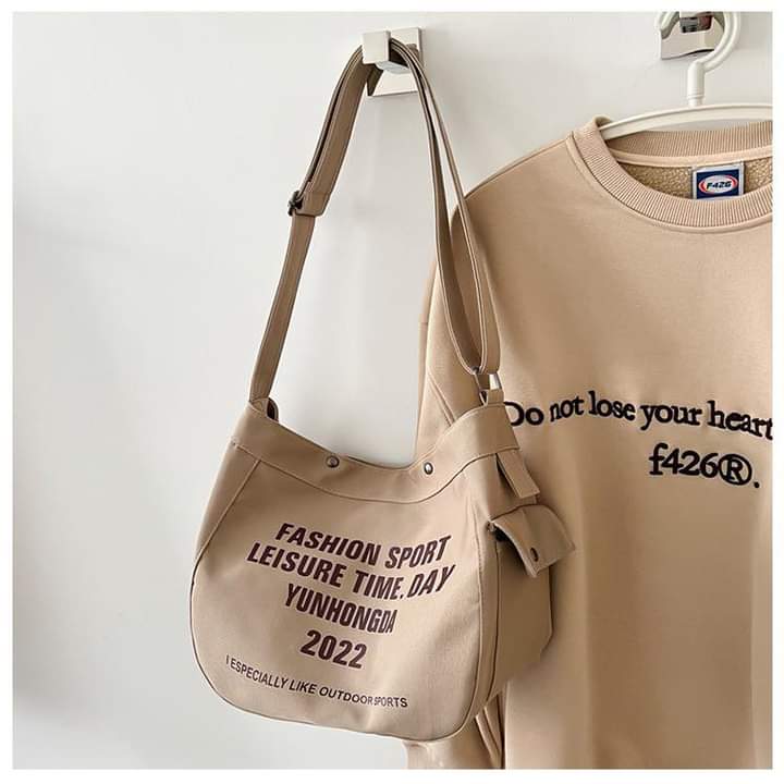 M009, Canvas bag female 2023 new Korean alphabet ladies tote bag student class large-capacity one-shoulder messenger bag